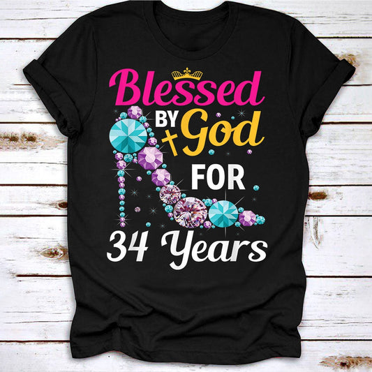 34th Birthday Woman Girl Blessed By God For 34 years, Christian Premium T-Shirt, Gift For God Lover