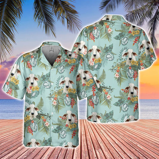 Farm Hawaiian Shirt, Brahman Tropical Flowers Pattern Hawaiian Shirt, Cow Hawaiian Shirt