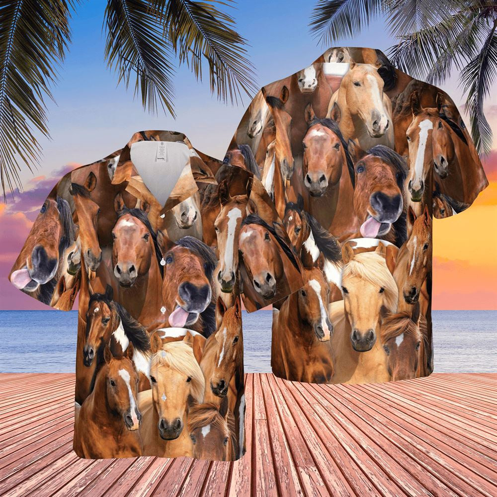 Farm Hawaiian Shirt, Herd Of Horses All Over Printed 3D Hawaiian Shirt, Cow Hawaiian Shirt